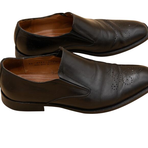 Johnston Murphy Black Leather Handcrafted Italy Brogue Loafers Mens 10 M Dress - Picture 9 of 10